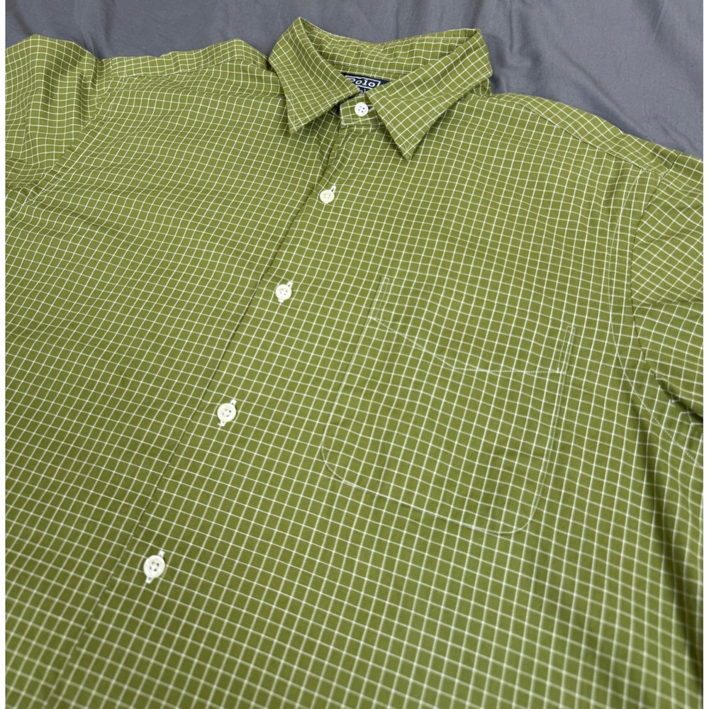 Polo Ralph Lauren Warwick Shirt Mens 16 32/33 Olive Green Grid Check Vintage - Picture 11 of 13